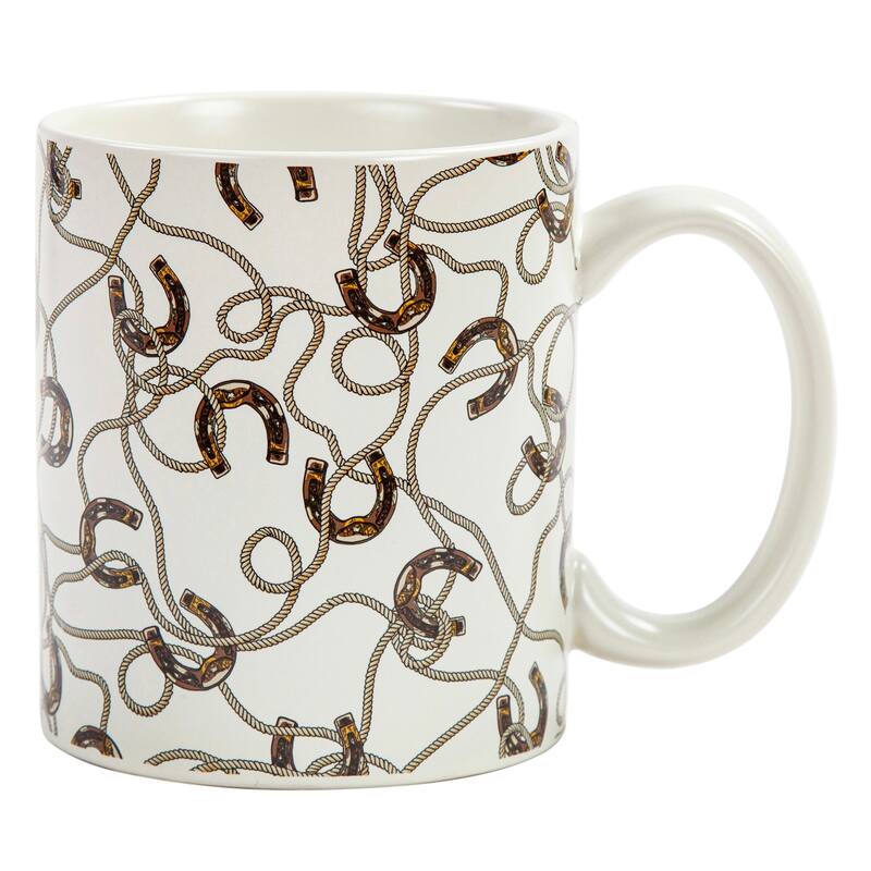 Tasha Polizzi for Paseo Road Pierre Equestrian Horseshoes and Rope Motif Durable Ceramic 4 Piece Mug Set