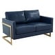 preview thumbnail 26 of 29, LeisureMod Lincoln Modern Upholstered Leather Loveseat with Gold Frame - 55" Navy Blue