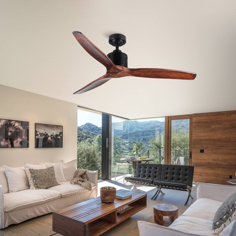 YUHAO SylvanAir Modern 52 in. Flush Mount Outdoor/Indoor Ceiling Fan with 3 Solid Wood Blades and DC Reversible Motor