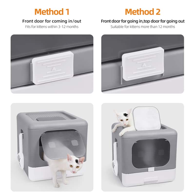 2Way Enclosed Cat Litter Box Top Entry with Scoop Fully Pull Out Drawer, Easy to Install&clean