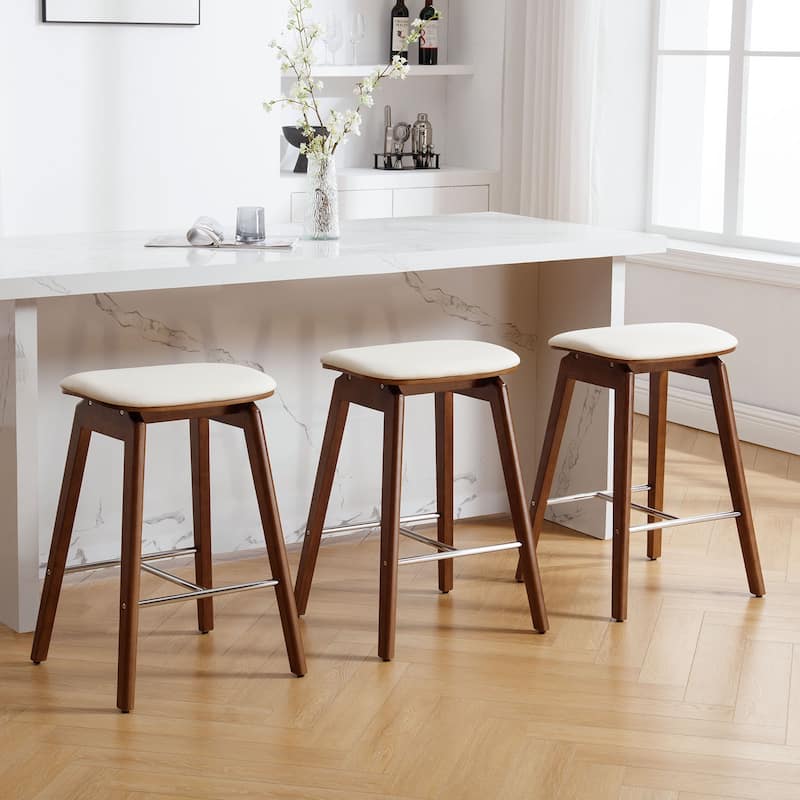26-Inch Faux Leather Wood Counter Stools Set of 1/2/3 - 26"H x 18.1"L x 16.5"D