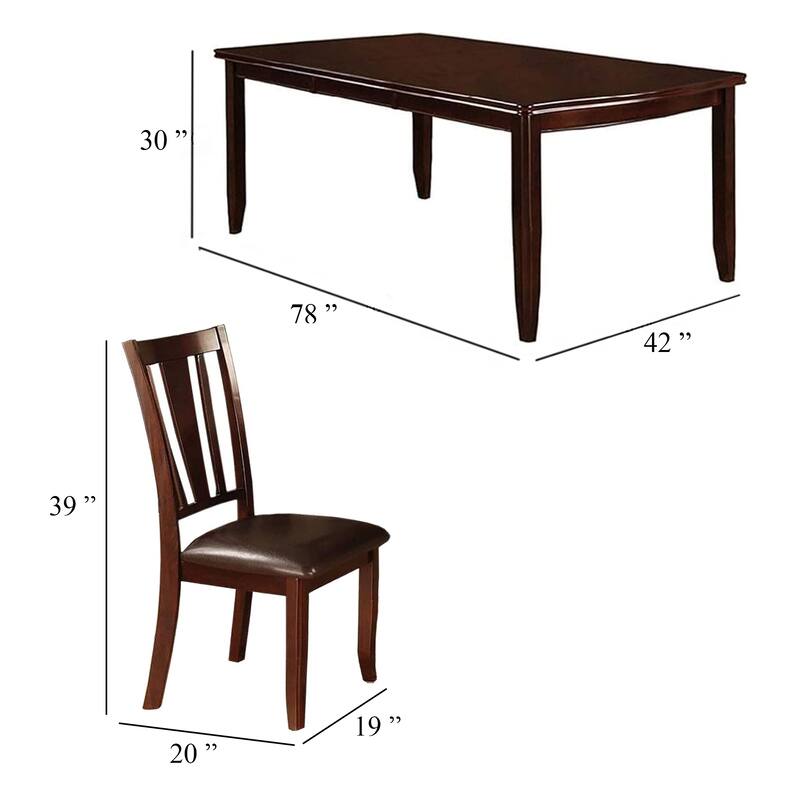 Demy 7pc Dining Table and 6 Chairs Set, Espresso Brown Faux Leather