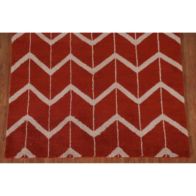 Hand Knotted Oriental 100% Wool Carpet Modern All-Over Red Gabbeh Area Rug - 7' 10'' X 5' 2''
