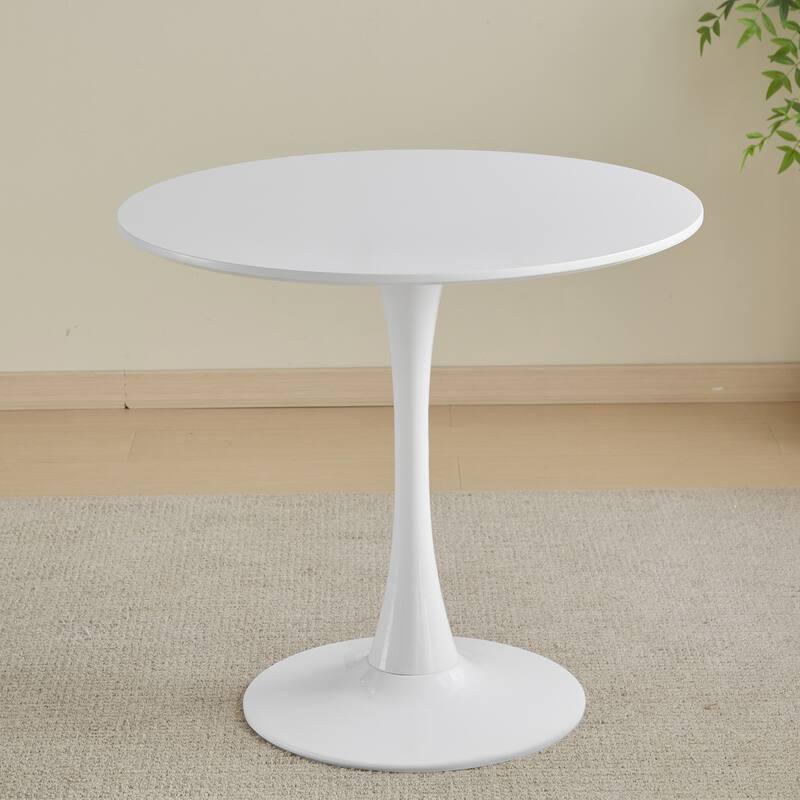 Round Dining table Modern kitchen table 31.5-inch tulip design with pedestal, medieval casual table seating 2 to 4 people - White