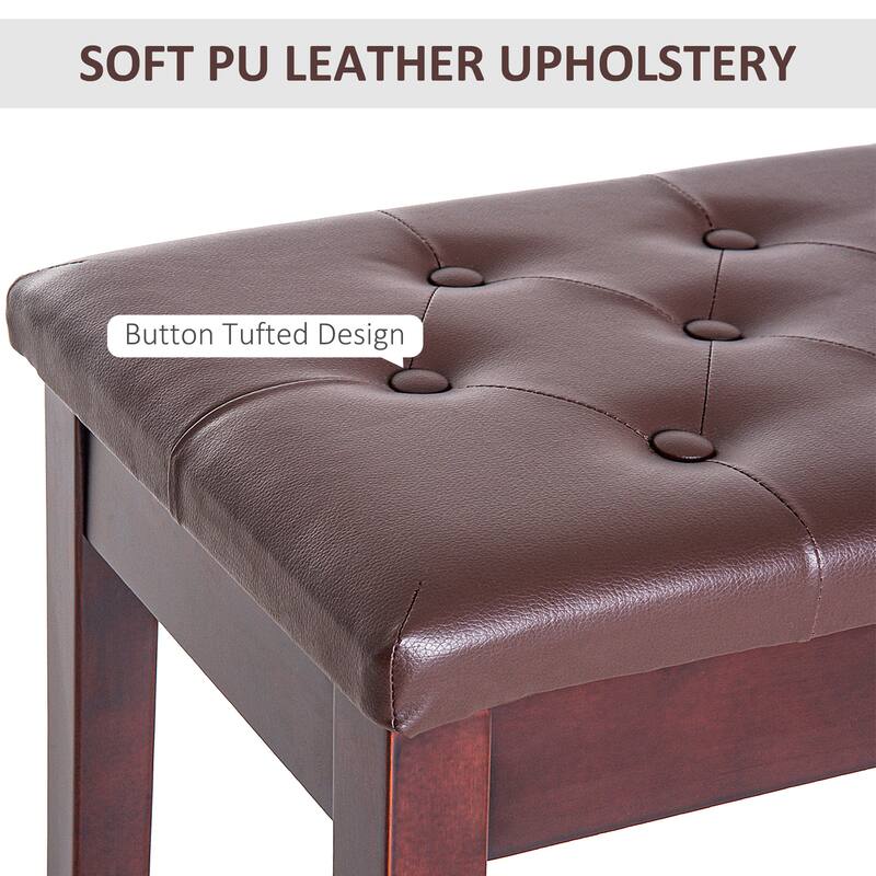 Faux Leather Button Tufted Bench with Storage and Wooden Frame