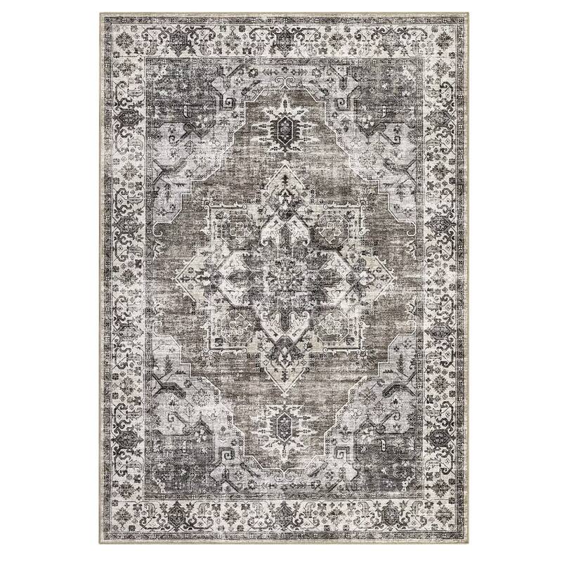 Vintage Rugs for Living Room, Medallion Print Soft Non Slip Low Pile Floor Carpet