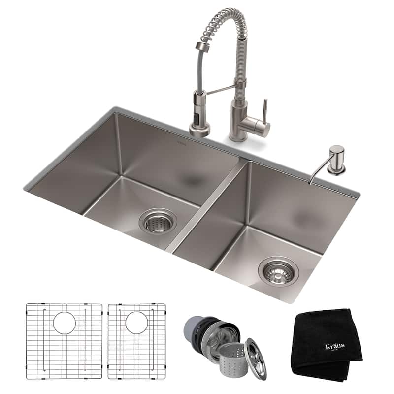 Kraus Standart PRO 33" Undermount Double Basin Stainless Steel Kitchen