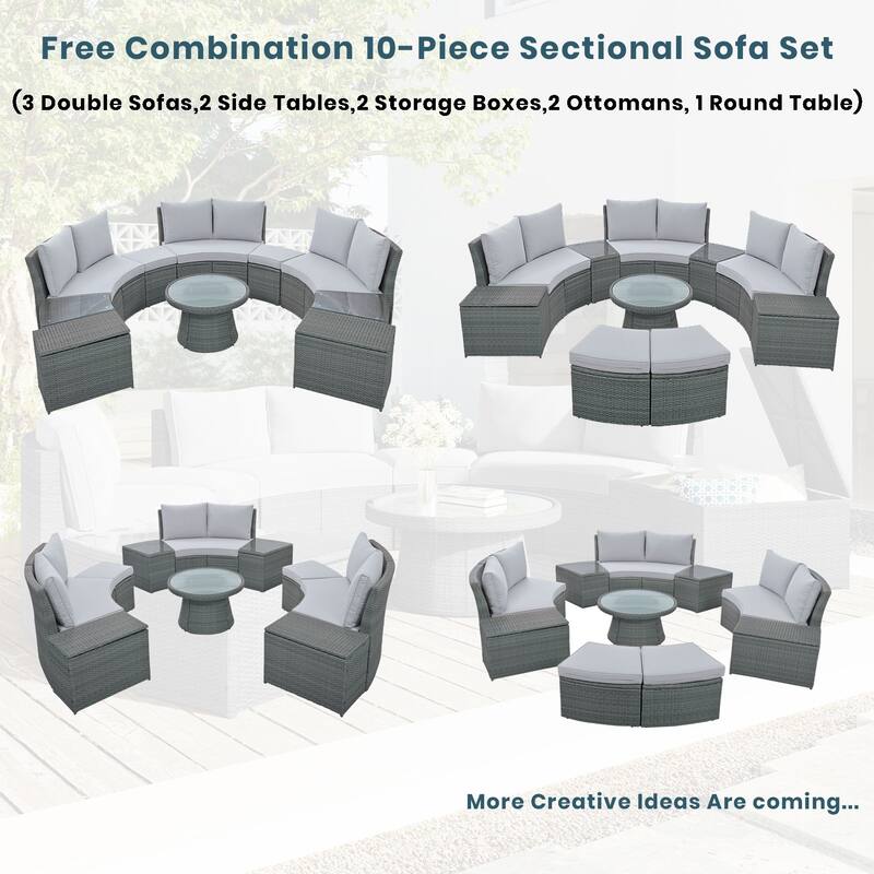 10-Piece Outdoor PE Wicker Sofa Set with Cushions