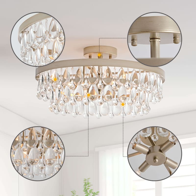 Viviana 4-light Crystal Teardrop Round Flush Mount