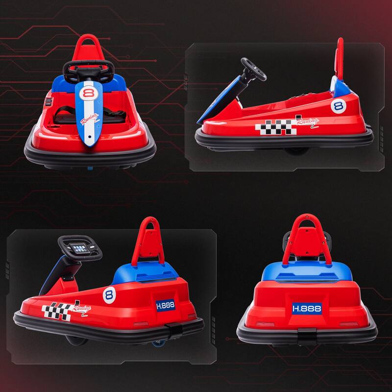 360° Kids Electric Bumper Car with LED Lights, Music & Safety Features for Ages 18-48 Months - Red