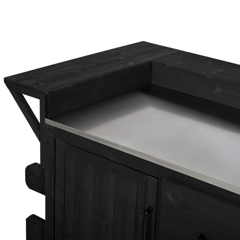 Roomfitters Outdoor Grill Cart and Kitchen Island, Stainless Steel Top, Portable Potting Bench with Storage, Wheels