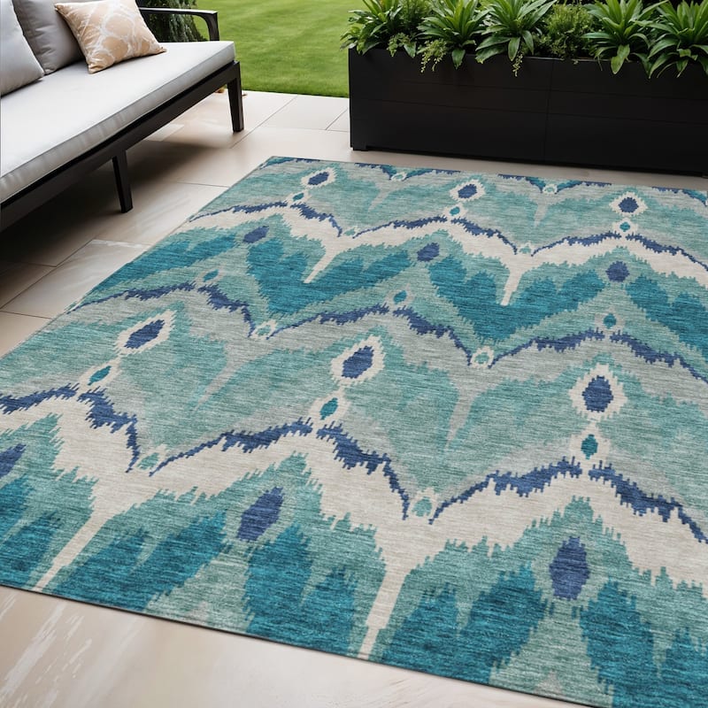 HomeRoots Ikat Transitional Rectangle Outdoor Rug - 5' X 8'