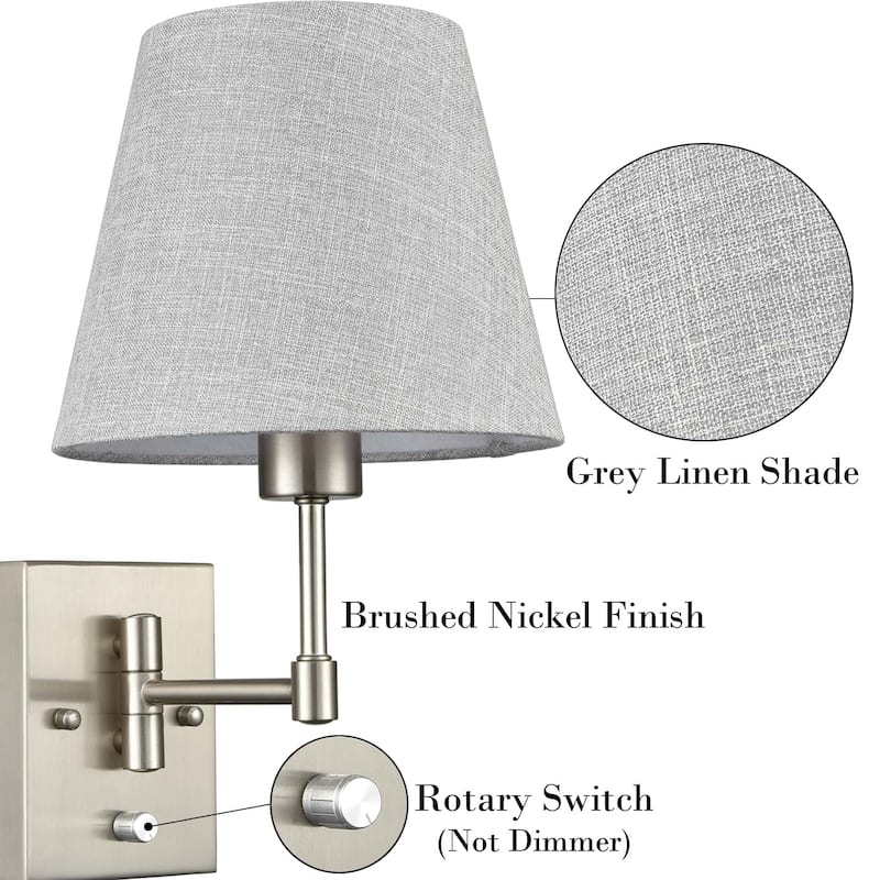 Udine Traditonal 2-Pack Plug in Wall Lights Fabric Shade Swing Arm Wall Lamps