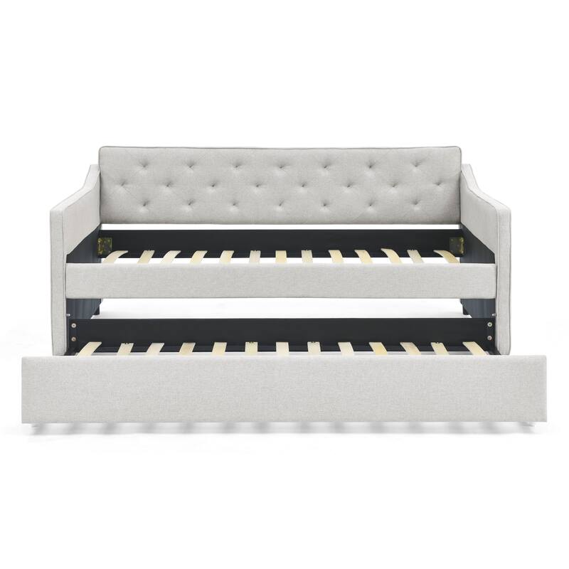 Twin Size Daybed with Twin Size Trundle Upholstered Tufted Sofa Bed
