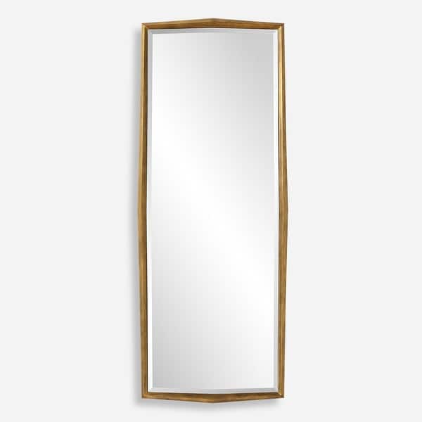 slide 2 of 7, Faceted Profile Wood Framed Beveled Dressing Mirror - 76" - Antiqued Gold Finish