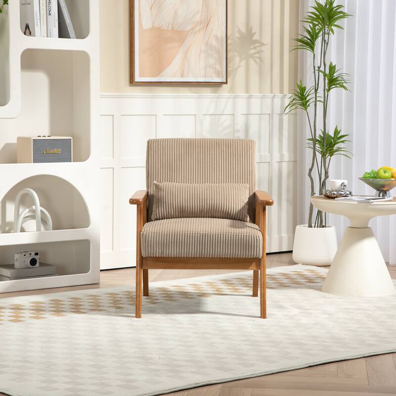 Corduroy Accent Chair,Solid Wood Armchair for Living Room