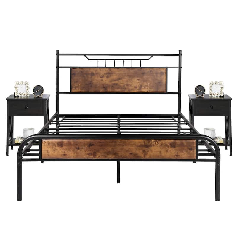 Taomika Mid Century 3-Pieces Bed and Nightstands Sets