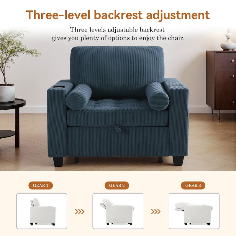 Corduroy Convertible Chair 3 in 1 Sleeper Sofa Chair Bed