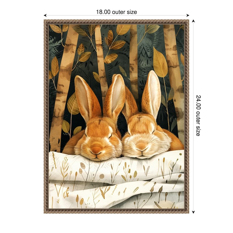 Sleepy Bunny Forest by Justyna Jaszke Framed Canvas Wall Art - 18 x 24 in