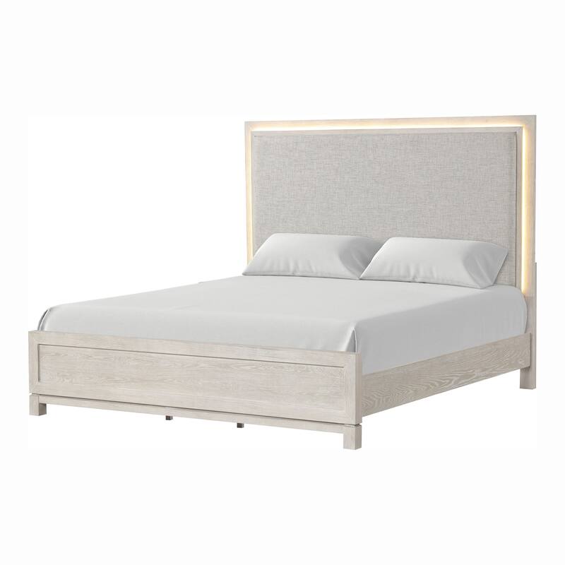 Furniture of America Nansice 3-Piece Weathered Grey Wood Panel Bedroom Set with LED Headboard
