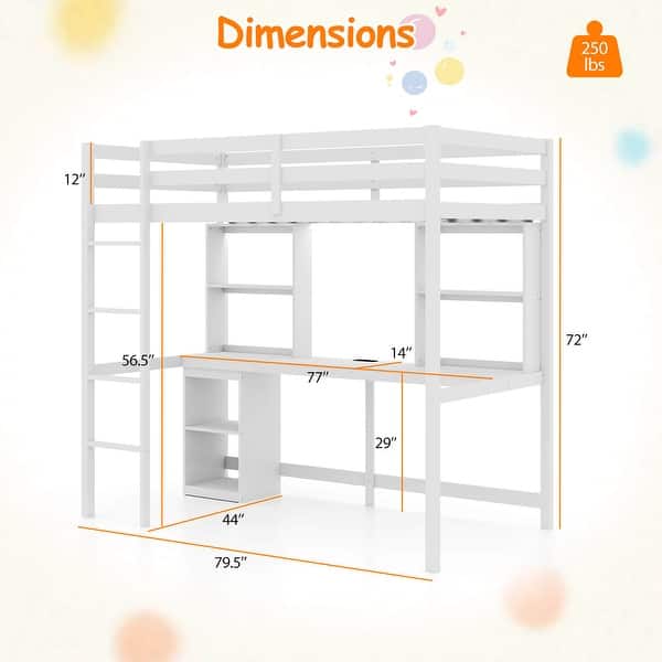 Costway Twin Loft Bed with LED Light & Power Outlet Desk Storage