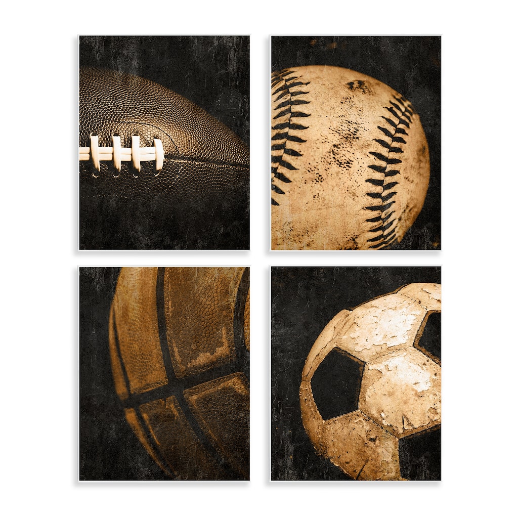 Stupell Distressed Vintage Sports Balls Wall Plaque Art Design By Kim Allen (Set of 4)