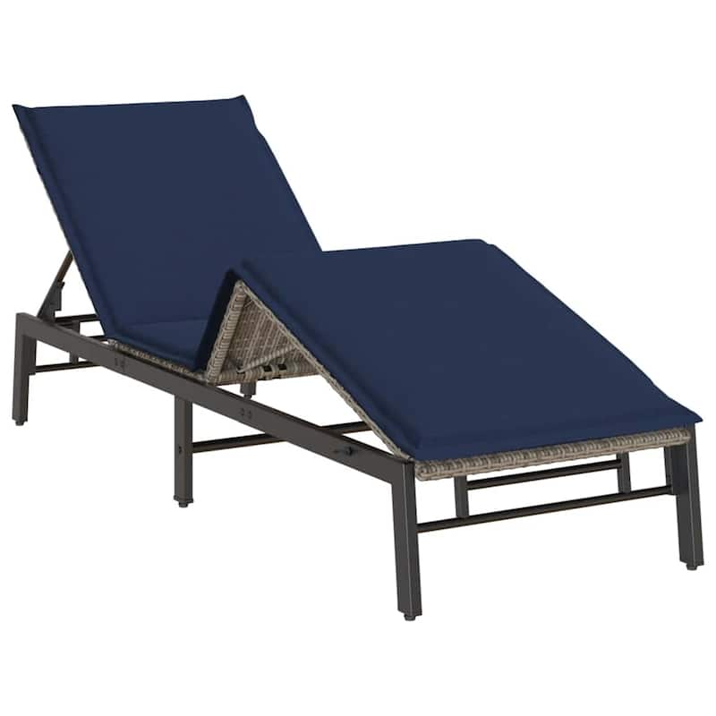 vidaXL Sun Lounger Grey, Navy Blue PE rattan, Powder-coated steel Standard - 23.2 x 78.7 x 26.4