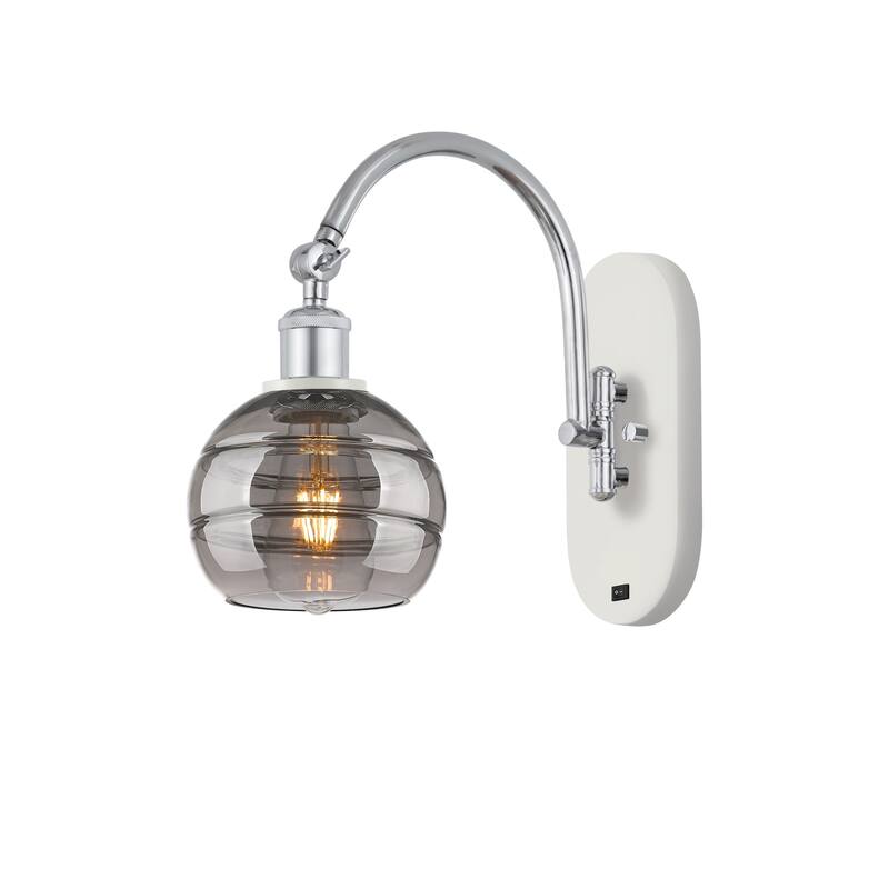 Innovations Lighting 518-1W-11-6 Rochester Sconce Rochester 11" Tall - White Polished Chrome / Smoked