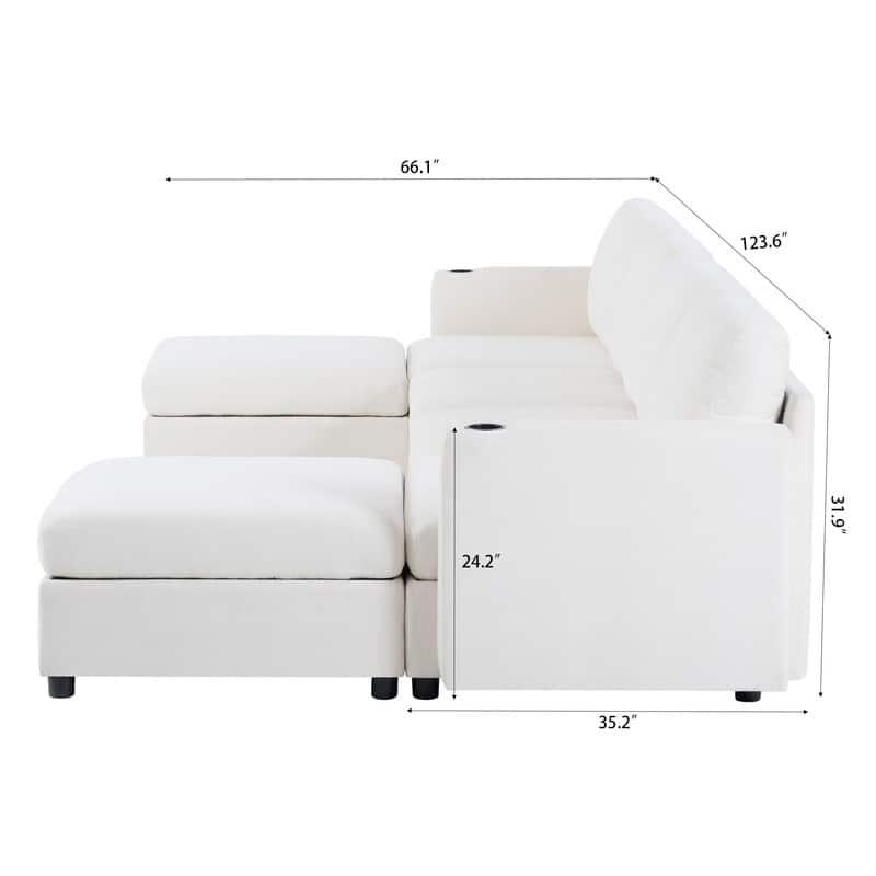 Modern U-Shape 6-Seater Sectional Sofa Bed with Storage Ottomans, Chenille Fabric