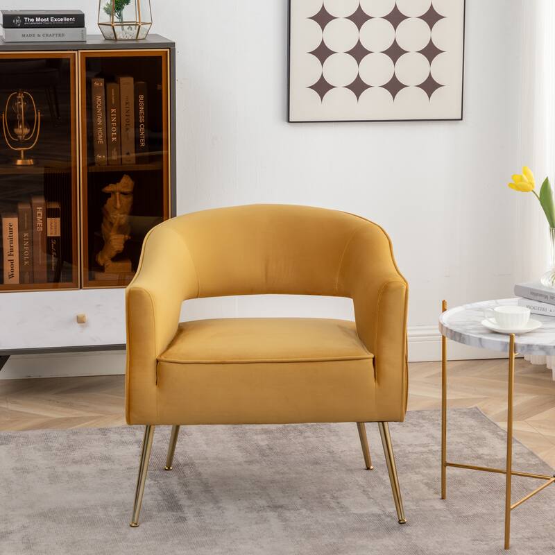 SEYNAR Modern Velvet Accent Arm Vanity Chair with Wingback and Gold Legs for Living Room - Yellow