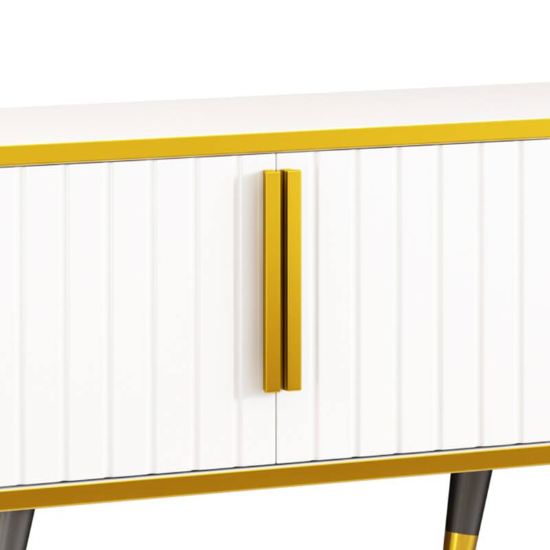 Elegant 79-Inch TV Stand with Ample Storage, Golden Elements, and Sleek Design - Ideal for Large Living Spaces.