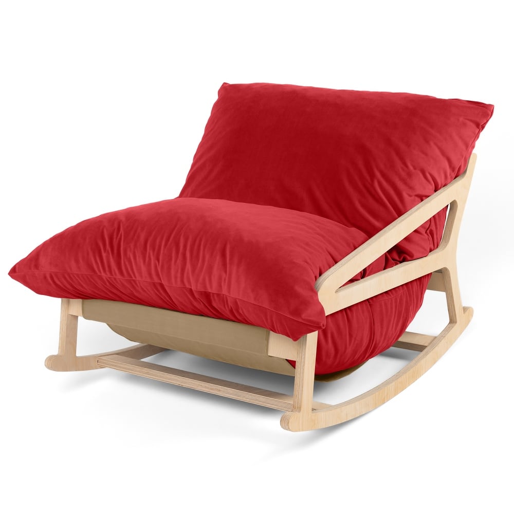 Pillow Saxx Bean Bag Rocking Chair - Elegant Oversized Rocker with Modern Wood Frame