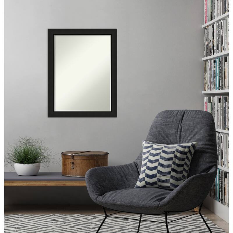 Midnight Black Narrow Half-Inch-Bevel Wood Framed Wall Mirror - Midnight Black Narrow - Glass Size 18x24