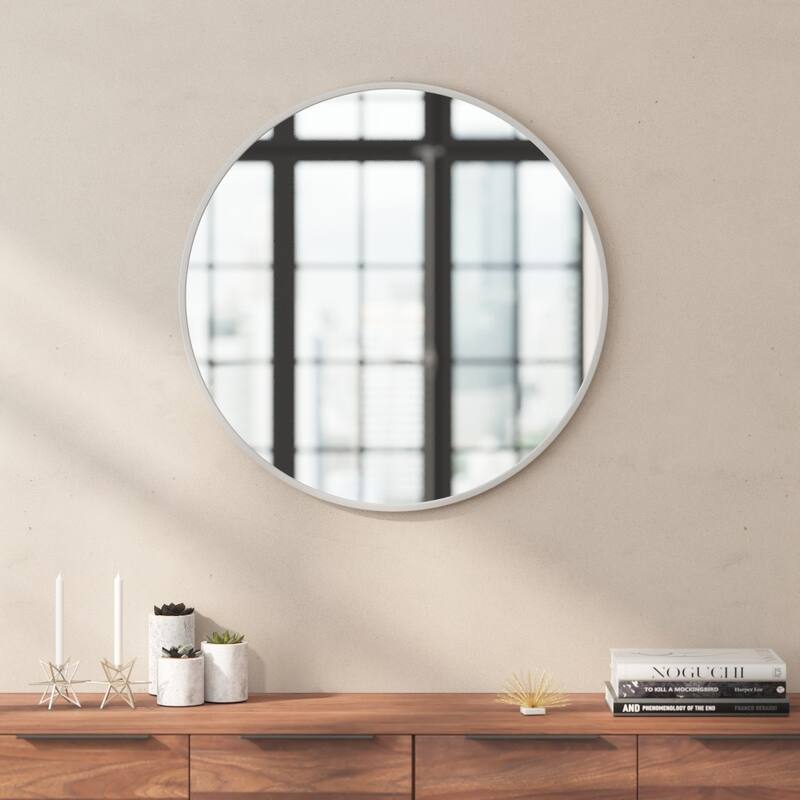 Wall Mount Shatterproof Round Accent Wall Mirror with Metal Frame - 30" - Silver
