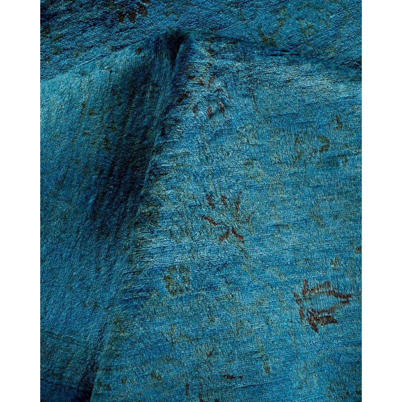 Overton Hand Knotted Wool Vintage Inspired Modern Contemporary Overdyed Blue Area Rug - 5' 1" x 12' 6"
