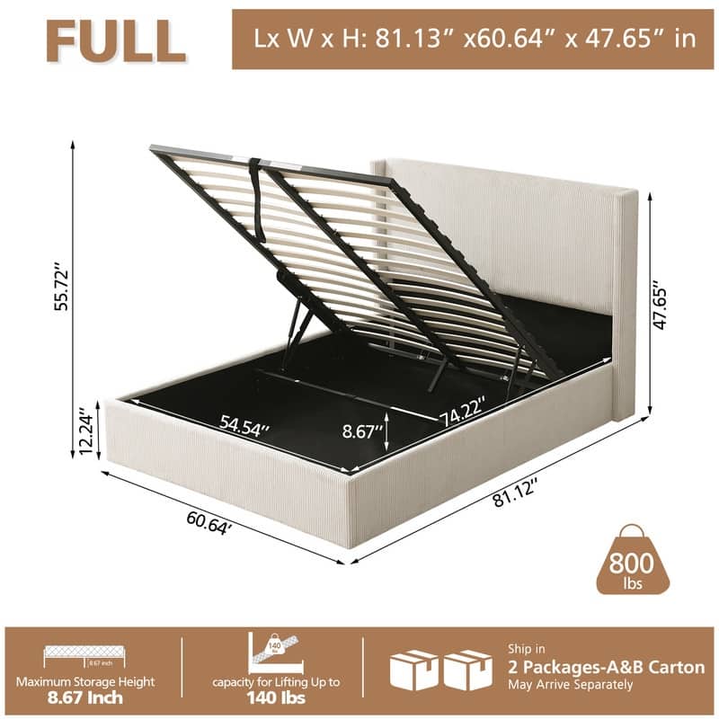 Lift Up Storage Platform Bed with Minimalist Headboard - Orange - King