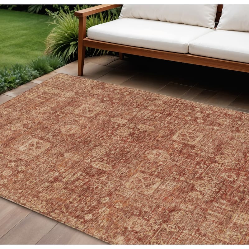 HomeRoots Oriental Transitional Rectangle Outdoor Rug - 10' X 14'