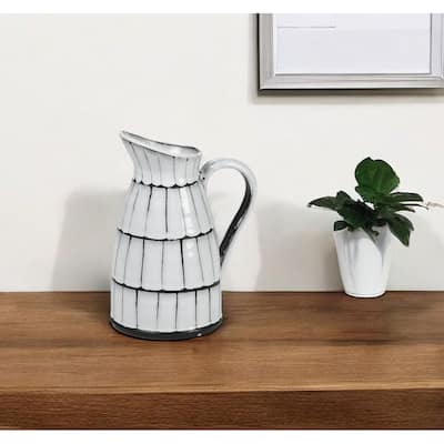 HomeRoots 10" White And Black Artisan Glaze Ceramic Pitcher