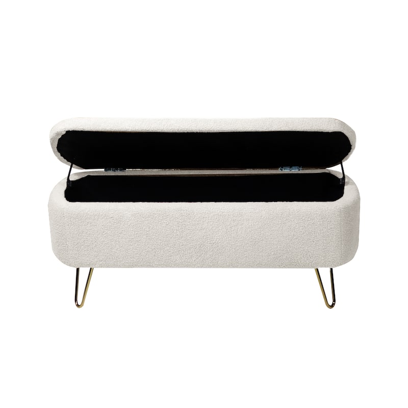 Upholster Storage Ottoman Bench with Faux Fur - 39.37"L x 15.75"W x 15.5"H