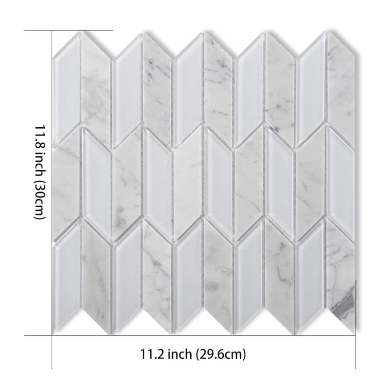 Art3d 11.8''x11.2'' Herringbone Glass Mosaic Wall Tile in White,Pack of 5