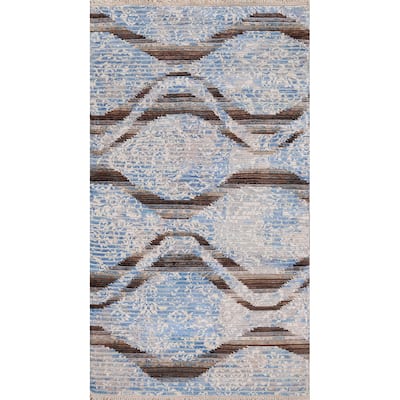 Striped Modern Abstract Accent Rug Hand-Knotted Wool Carpet - 2'9" x 5'0"