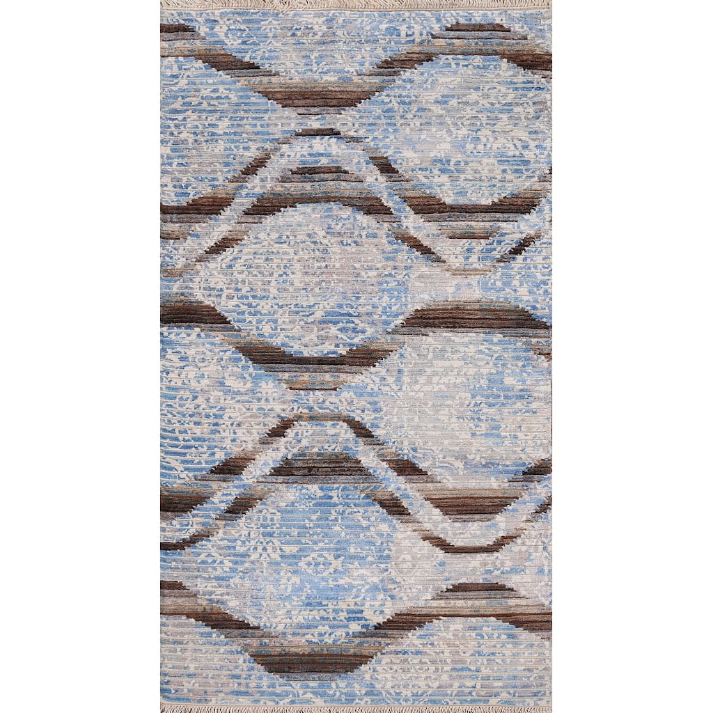 Striped Modern Abstract Accent Rug Hand-Knotted Wool Carpet - 2'9" x 5'0"