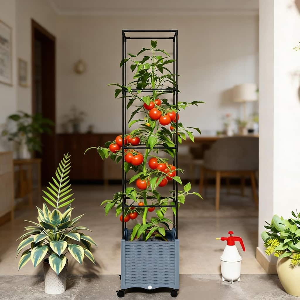 Self-Watering Rolling Vertical Planter with Trellis Adjustable Support
