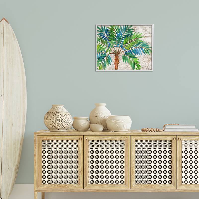 Stupell Aqueous Palm Tree Framed Giclee Art Design By Paul Brent