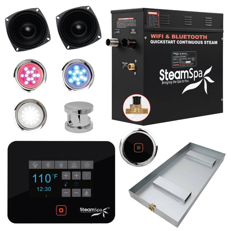 SteamSpa Black Series Bluetooth 4.5kW QuickStart Steam Bath Generator - Chrome