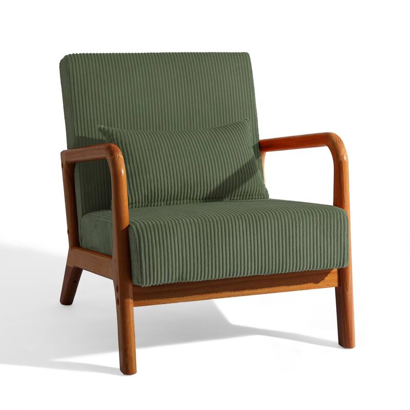 25" W Mid Century Upholstered Wood Accent Chair with Pillow set of 2