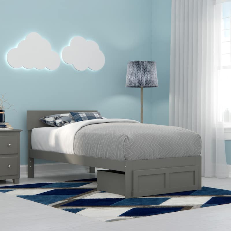 AFI Boston Platform Bed with Foot Drawer - Grey - Twin