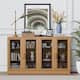 Large Sideboard Buffet Cabinet with 4 Glass Doors 2 Adjustable Shelves for Kitchen Living/Dinning Room Bedroom Entryway - Natural - 62 in.W x 36 in.H