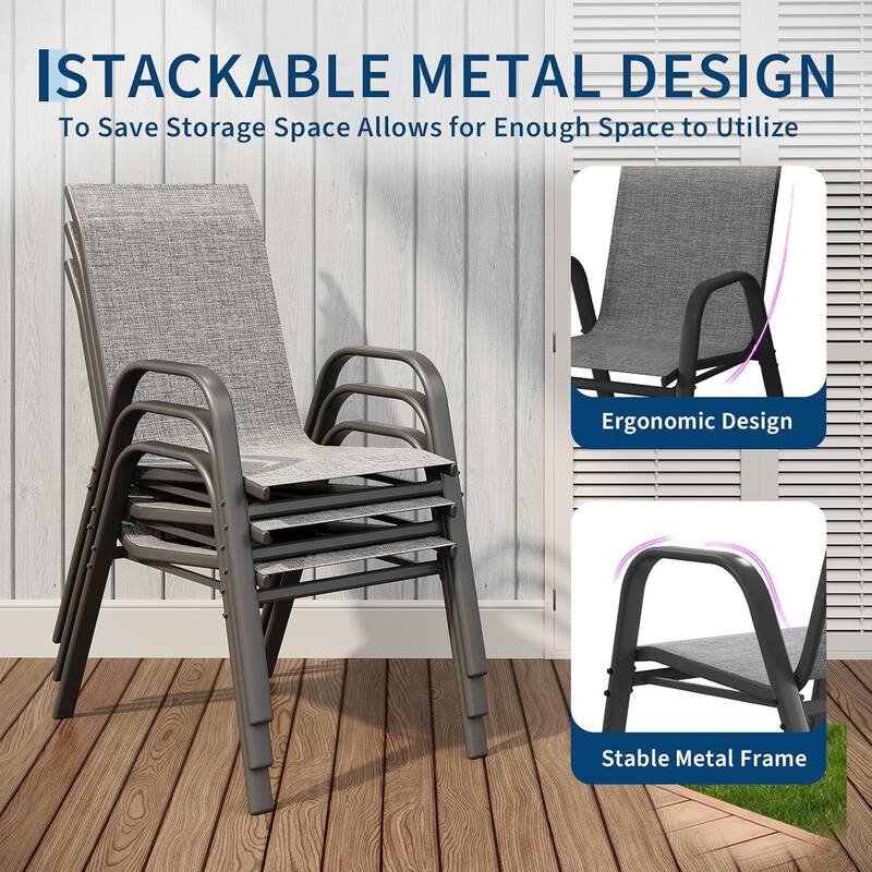 6-Pack Outdoor Stackable Dining Chairs High-Back Textilene Fabric Chairs