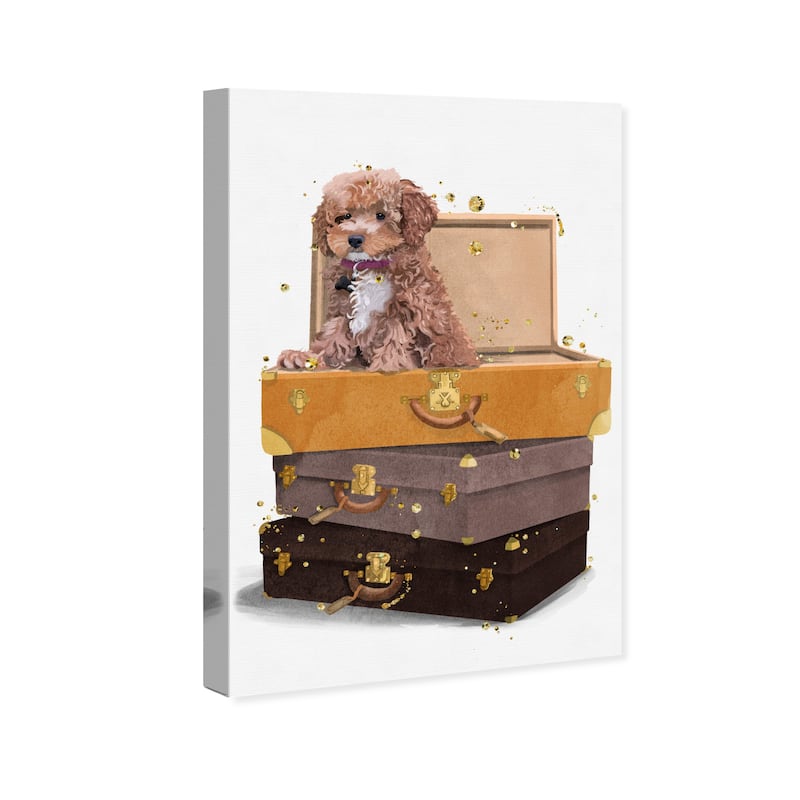 Wynwood Studio Canvas Animals Poodle and Fashion Luggage Brown and Metallic Gold Modern & Contemporary Wall Art Canvas Print